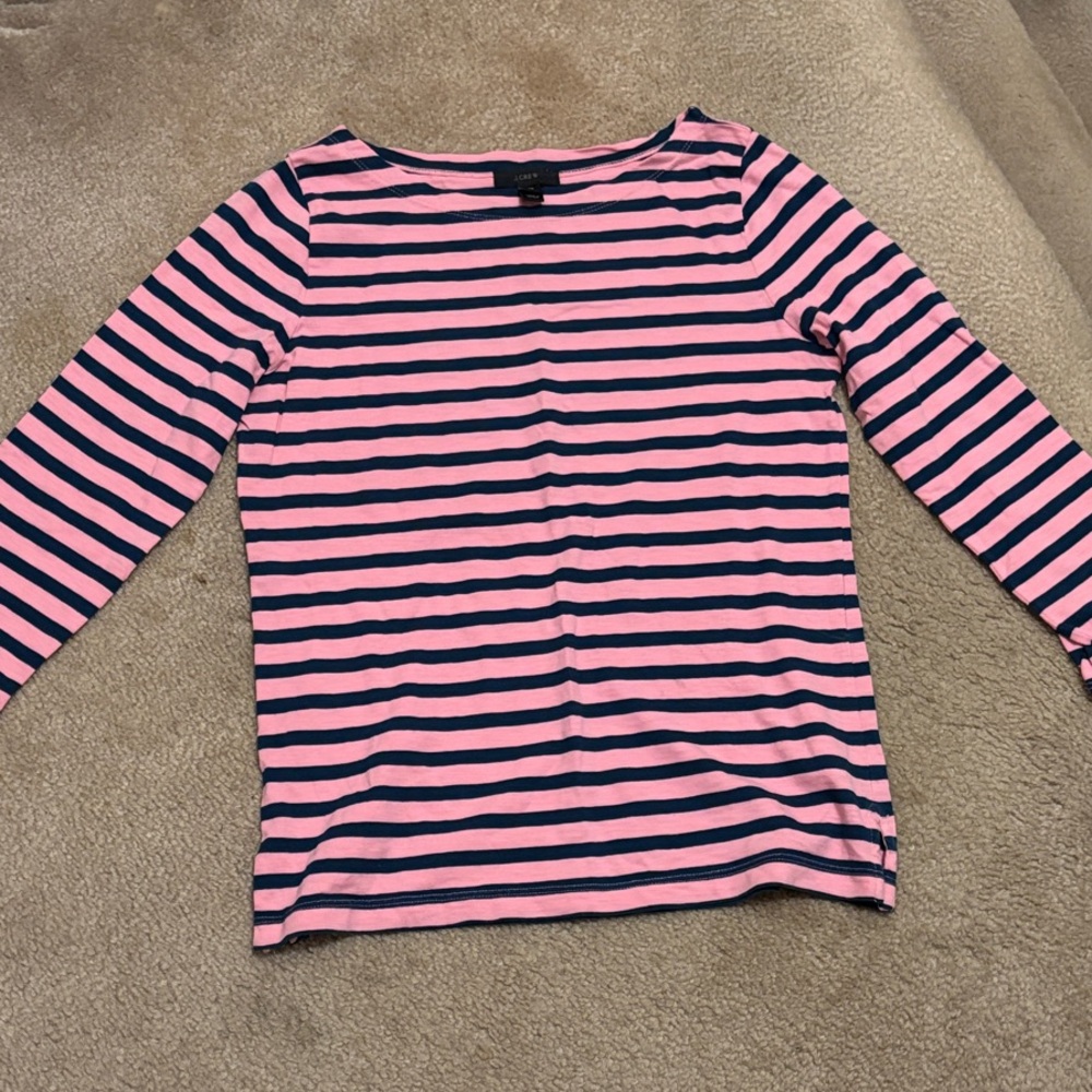 J Crew Striped Pink and Navy Long Sleeve Tee
